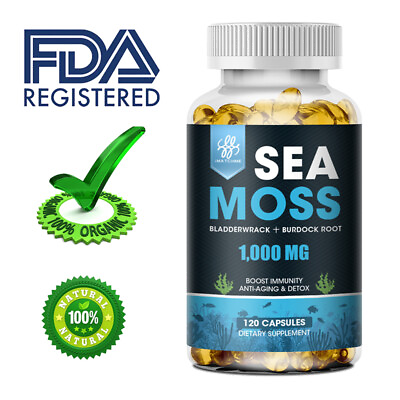 #ad Organic Sea Moss CapsulesIrish Sea Mossbladderwrackamp;amp;Burdock Root 120 Pills $14.19