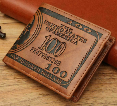 #ad Men#x27;s US 100 Dollar Bill Leather Bifold Card Photo Holder Wallet Handbag Purse $5.99