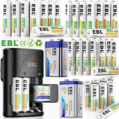 #ad EBL Ni MH AA AAA Rechargeable Batteries 6F22 9V Li ion Battery Charger Lot $10.09