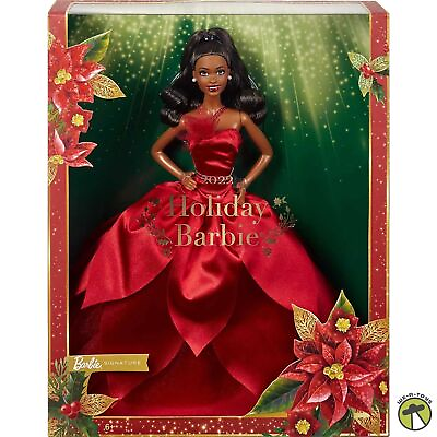 #ad Barbie Signature 2022 Holiday Barbie Doll Dark Brown Wavy Hair African American $39.95