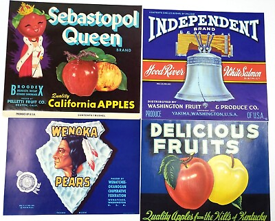 #ad Vintage Produce Crate Label Lot 4 Wenoka Sebastopol Queen Independent Delicious $10.21