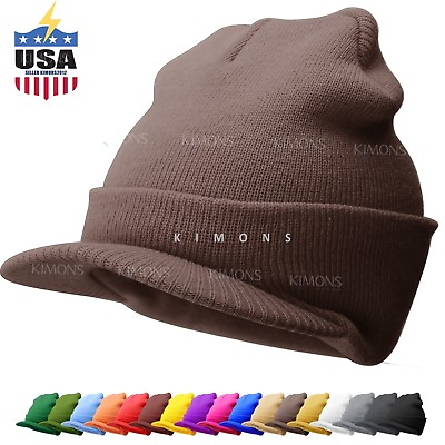 #ad Bill Visor Cuff Beanie Knit Cap Hat Ski Thick Brim Warm Winter Unisex US MADE $10.95