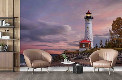 #ad 3D Lake Superior Lighthouse Sunset Wallpaper Wall Mural Peel and Stick Wallpaper AU $45.99