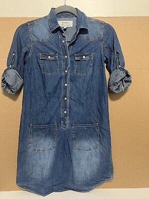 #ad Ryan Michael Small Cotton Silk Chambray Helena Snap Front Dress Roll Tab Sleeve $23.99