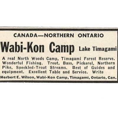 #ad LAKE TIMAGAMI ONTARIO WABI KON CAMP WILSON 1940 PRINT AD GUIDE HUNTING FISHING $12.25