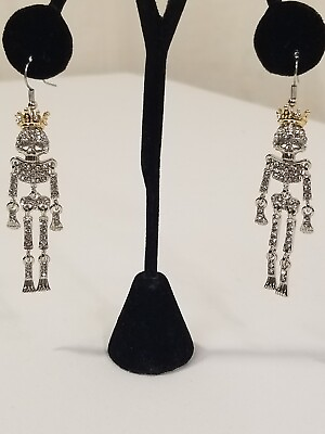 #ad Skeleton Queen Rhinestone Silver Tone Dangle Earrings 2 1 2quot;. Removable Crowns $14.95