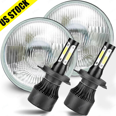 #ad 7quot; Stock Style H4 Glass Headlight LED 4000Lm 20 40w Light Bulb Headlamp Pair $82.79