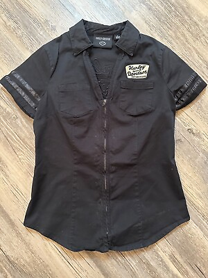 #ad Women’s Harley Davidson Artisan Zip Front Shirt – Black Beauty Size S $42.74