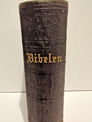 #ad Antique 1884 Danish Bible Bibelen Black Leather Intact with signs of age amp; wear $45.00