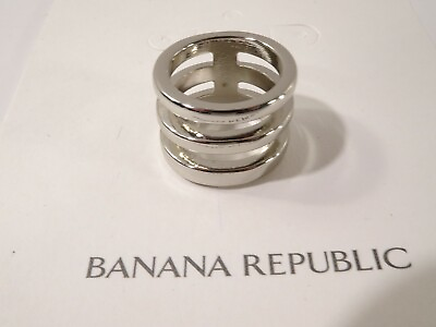 #ad Banana Republic Women#x27;s Shiny Silver Cut Out Three Bar Ring Sz 6 NWT 45 $7.99