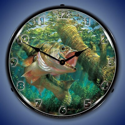 #ad Fishing the Wood Largemouth Bass Wall Clock LED Lighted $164.95