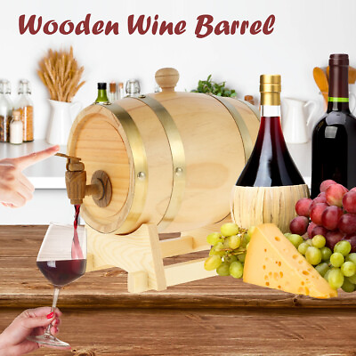 #ad Wooden Wine Barrel 1.5L Pine Beer Barrel Sealing Whiskey Dispenser Wine Beer $44.39
