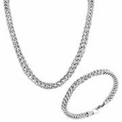 #ad Stainless Steel Mens Franco Link Chain Necklace and Bracelet Set $22.99