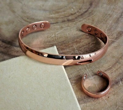 #ad Solid Copper Magnetic Dome Bracelet amp; Ring Set Arthritis Men Women Cuff Ring $11.95
