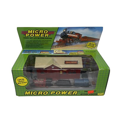 #ad Vintage Micro Power Train Set With Action Station Light Up Sound Diecast New $9.99