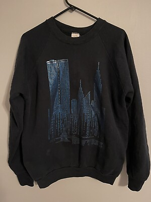 #ad Vintage New York City Skyline Statue of Liberty Black Crewneck Sweatshirt XL $49.99