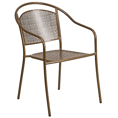 #ad Flash Furniture Gold Indoor Outdoor Steel Patio Arm Chair with Round Back CO3GD $132.70