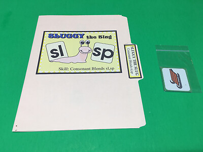 #ad Sluggish The Slug Phonics Sl Sp DIY File Folder game Printed Uncut $7.00