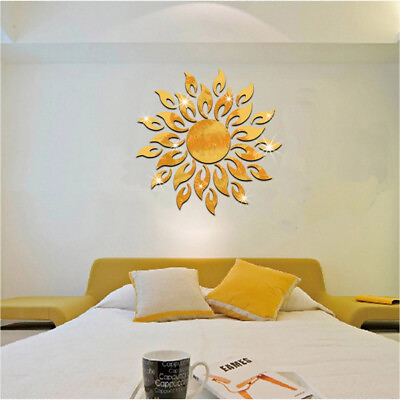 #ad Removable 3D Sun Pattern Mirror Surface Wall Sticker Decal Home Room Decoration $6.37