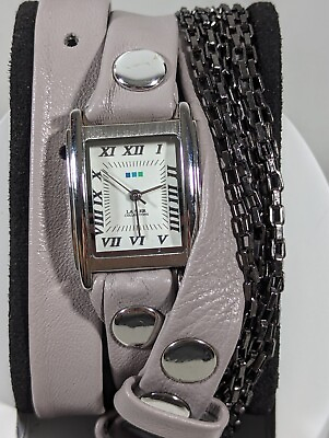 #ad La Mer White Dial Silver Tone Rectangle Case Shain Faux Leather Wrap Band Watch $17.14