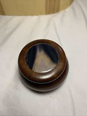 #ad Hand Carved Wood Trinket Box with Agate Stone Inlay Lid made in Brazil Beautiful $10.80