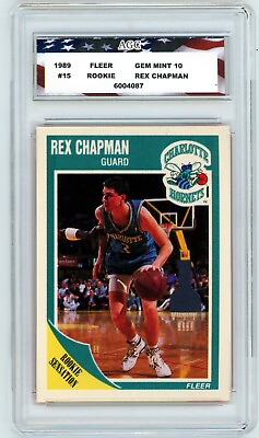 #ad 1989 Fleer #15 Rex Chapman Rookie Card AGC 10 Gem Mint Charlotte Hornets $24.99