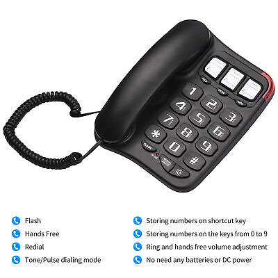 #ad Big Button Corded Phone Support Hands Free Redial for Elderly Home Office T9S6 $23.38