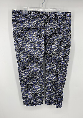 #ad Denver Hayes Mia Cropped Pants Women#x27;s Size 12 Mid Rise Stretch Blue Floral EUC $14.99