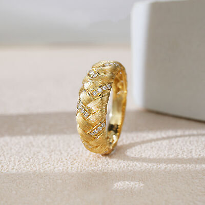 #ad 18K Solid Yellow Gold Braided Diamond Ring COA $1857.98