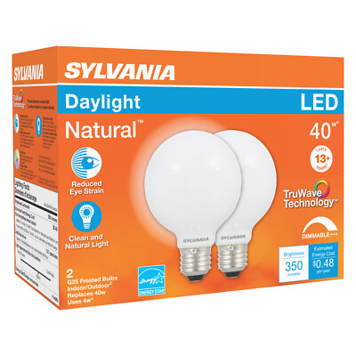 #ad Sylvania 40766 Daylight 350 lm. 83 CRI Medium Screw Base G25 LED Light Bulb 4.5W $12.57
