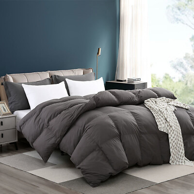King Size Ultra Soft Grey Down Comforter 750Fill Power 1200TC Machine Washable $85.49