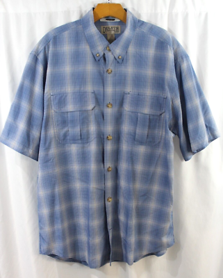 #ad Duluth Trading Co Mens Blue Nylon Poly Fishing Short Sleeve Shirt L $24.99