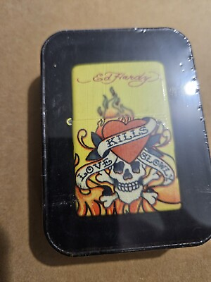 #ad Ed Hardy Lighter Flip Top Refillable By Christian Audigier With Case Tin $16.00