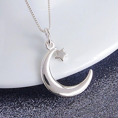 #ad 10K White Gold With Classical Crescent Moon and Star Party Pendant For Women $850.00