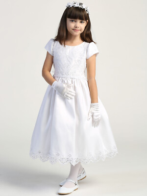 #ad NEW Embroidered Lace Sequin on Tulle Tea Length Dress Holy Communion Flower Girl $99.75