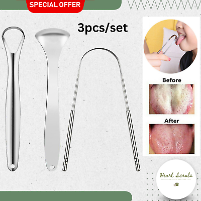 #ad 1Pcs 3Pcs Set Stainless Steel Metal Tongue Scraper Cleaner for Adults and Kids $7.50