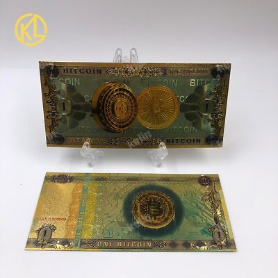 #ad ONE BITCOIN souvenir Gold Plated banknotes with bag and certificate $12.99