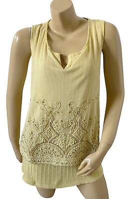 #ad SOFT SURROUNDINGS Womens Petite Size PM Yellow Padma Beaded Tunic Tank Top Shirt $21.59