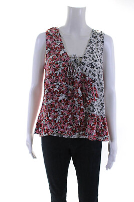 #ad Cabi Womens Pink White Floral Print V Neck Sleeveless Blouse Top Size M $42.69