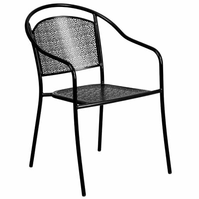 #ad Flash Furniture Stackable Steel Round Back Patio Dining Side Chair in Black $123.99