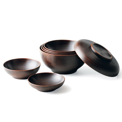 #ad isuke Nested Rice Miso Soup Bowls 7 pc Handmade Wooden Urushi Lacquerware Japan $508.98