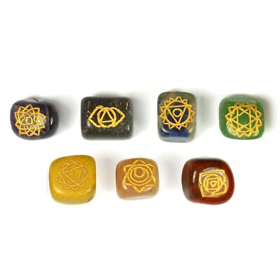 #ad 7 Chakra Tumbled Stone Symbol Set Energized by Reiki Grandmaster $20.23