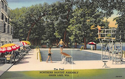 #ad The Pool Northern Baptist Assembly Green Lake WI Early Postcard Unused $12.00