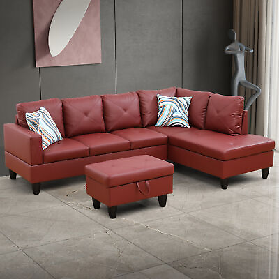 #ad Modern Red L Shaped Sectional Sofa Set PU Leather Living Room Couch w Ottoman $681.81
