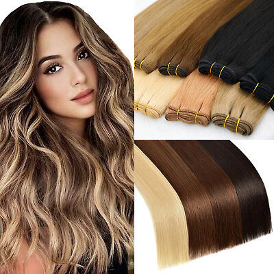 #ad 12quot; 28quot; Double Weft Human Hair Extensions Sew In Weave Machine Tied Indian Hair $47.00