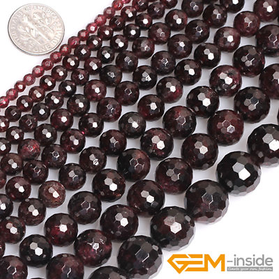 #ad Natural Dark Red Garnet Gemstone Faceted Round Beads For Jewelry Making 15quot; YB $7.10