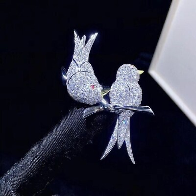 #ad His her Lab Created Diamond Double Birds Wedding Brooch 14K White Gold Plated $209.99