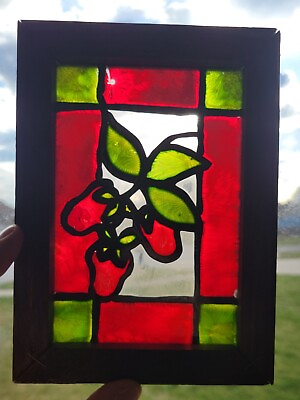 #ad Vintage 🌹 Stained Glass Picture Suncatcher Poinsettia Rose Tulip Plant 8x6quot; $105.00