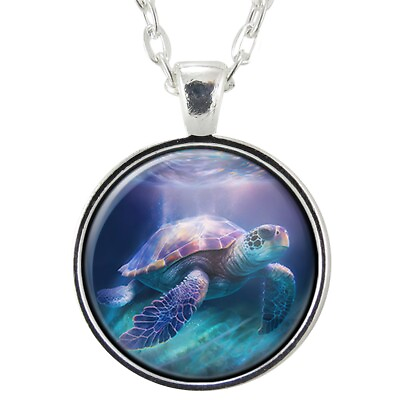 #ad Fantasy Sea Turtle Pendant Necklace Handmade Underwater Art Enchanting Colors $17.50