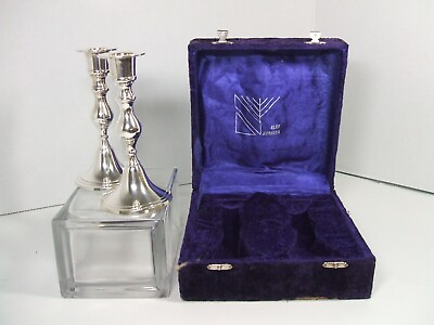 #ad alef judaica Silver Candlesticks 5 3 4” never used box edges have scrapes $63.50